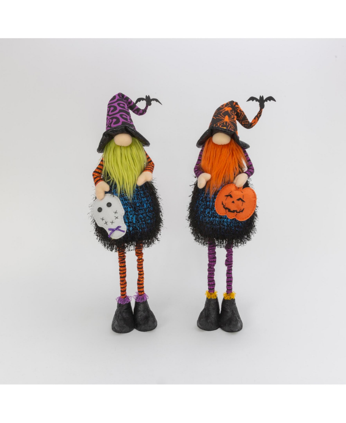 Set of 2 Lighted Whimsical Halloween Gnomes with Flexible Legs - Multicolor