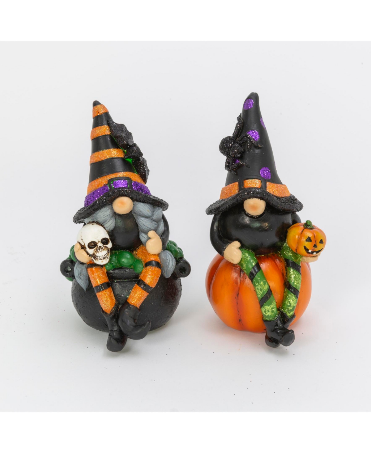 Set of 2 Whimsical Lighted Spooky Halloween Gnomes Decor - Multicolor