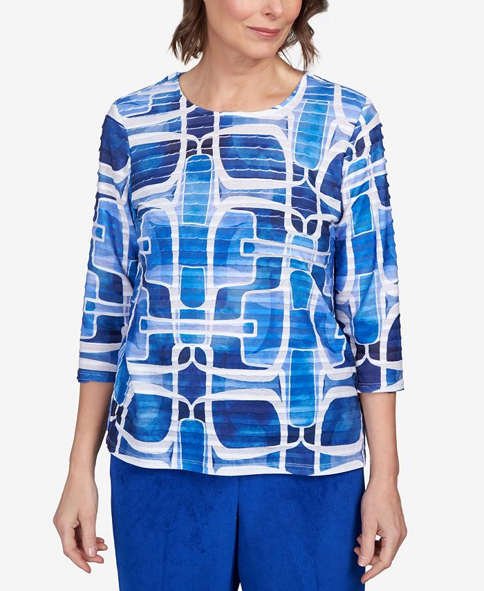 Alfred Dunner Women s Classics Geometric Ruffle Three Quarter