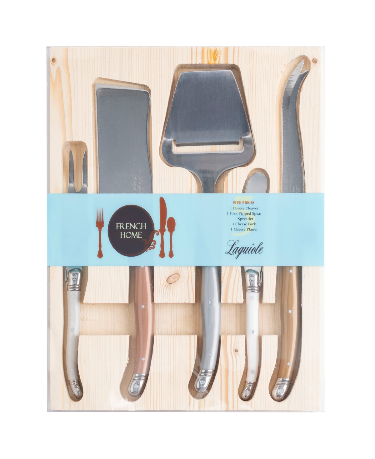 French Home Laguiole 5 Piece Cheese Knife, Fork and Slicer Set - Silver, Bronze