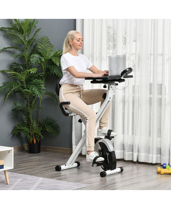 Soozier Stationary Exercise Bike with Adjustable Desktop, Seat Height