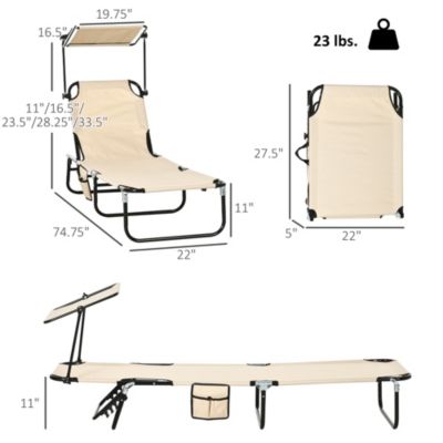 2-piece Chaise Lounge w/ Adjustable Backrest and Sunshade,