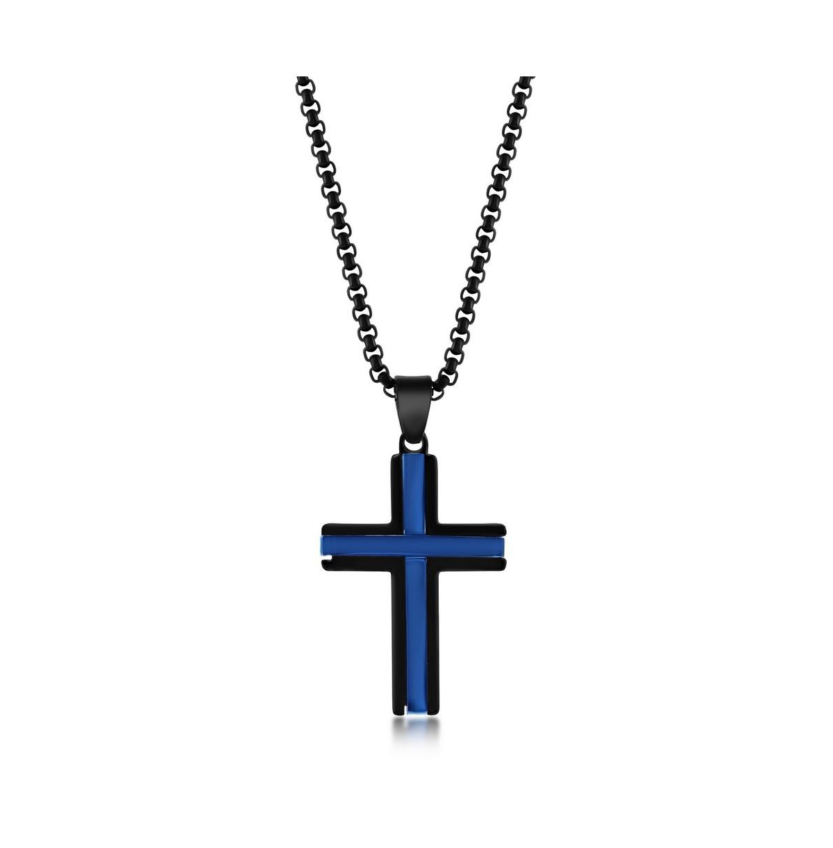 Men's Stainless Steel Black & Blue Plated Cross Necklace - Blue