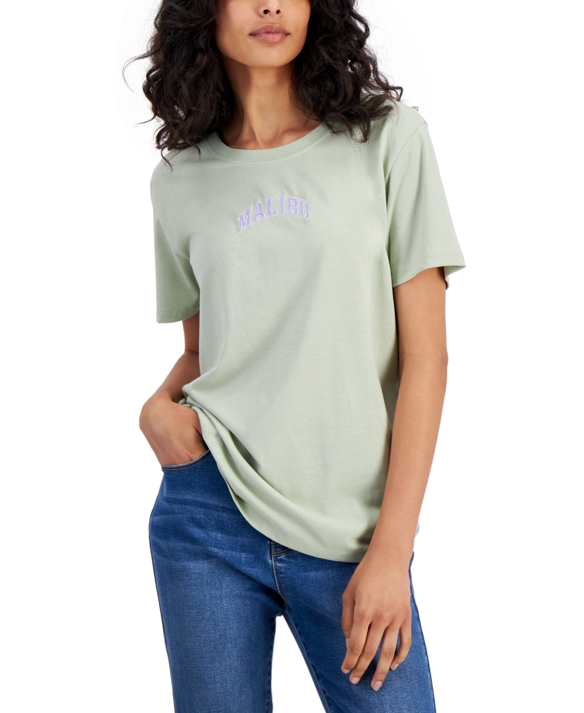 Juniors' Malibu Embroidered T-Shirt - Desert Sage