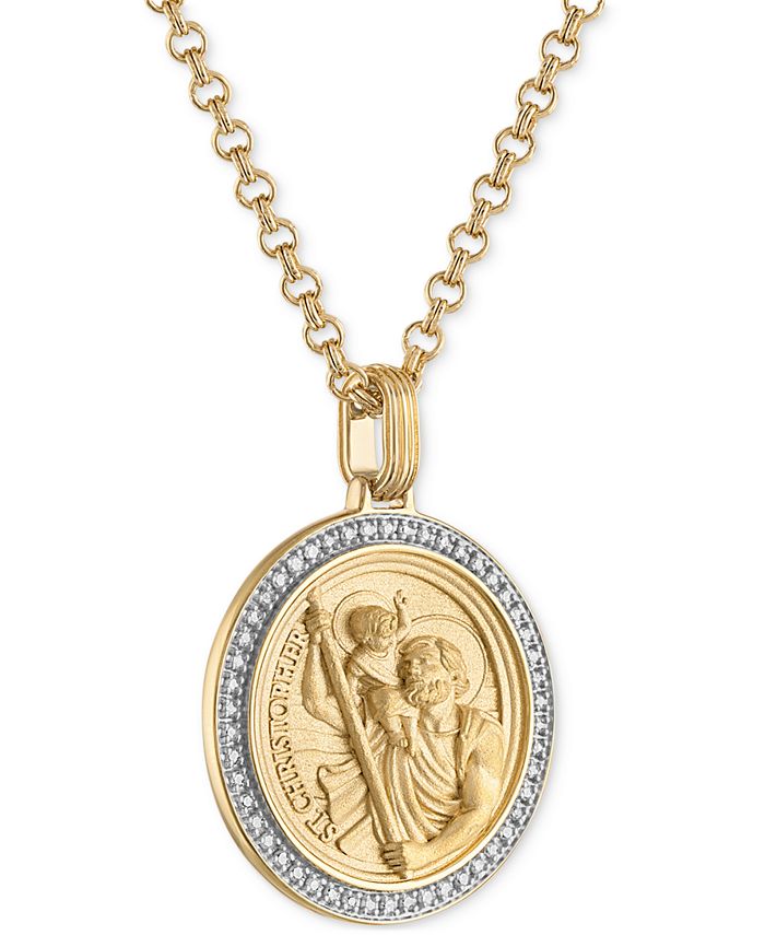 Esquire Men's Jewelry Diamond St. Christopher Medallion 22" Pendant