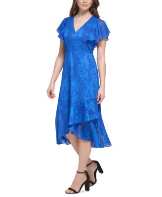 Women's Flutter Sleeve Midi Dress - High Waist A-Line Party Cocktail Dress