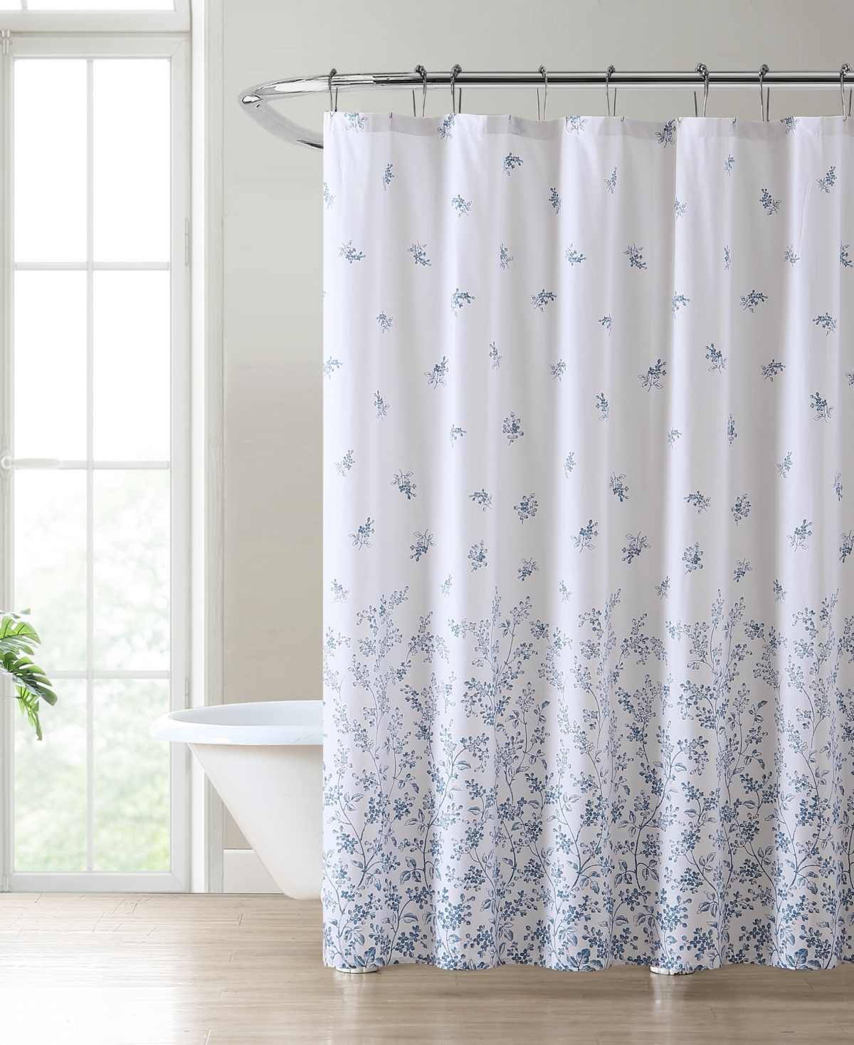 Laura Ashley Flora Cotton 72" X 72" Shower Curtain In Blue