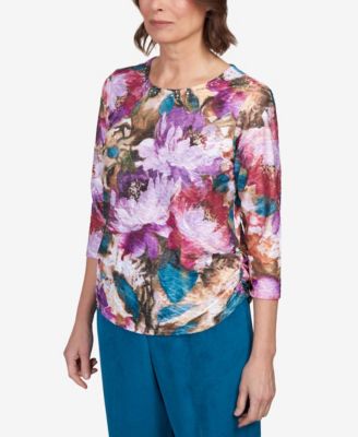 Alfred Dunner Women's Floral Embroidered Pullover Sweater - Anti-Pill Long Sleeve Top