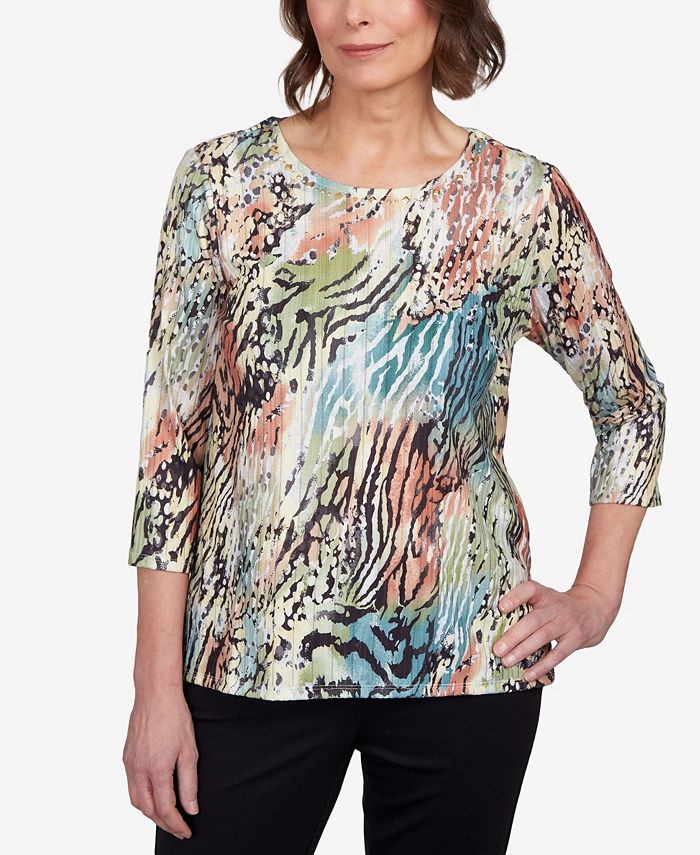 Alfred Dunner Petite Classics Abstract Tiger Stripe Printed Top - Macy's