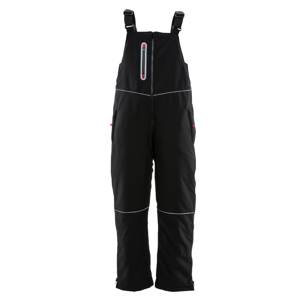 Women's Insulated Softshell Bib Overalls with Reflective Piping - Black