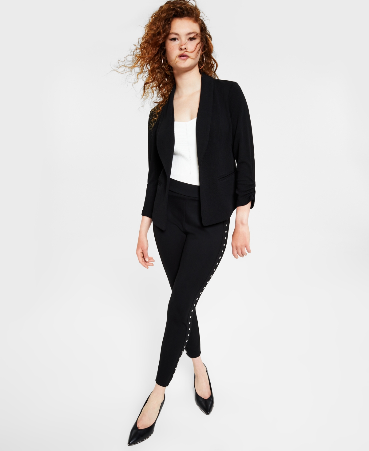 BAR III WOMEN'S RUCHED 3/4-SLEEVE KNIT BLAZER, CREATED FOR MACY'S 