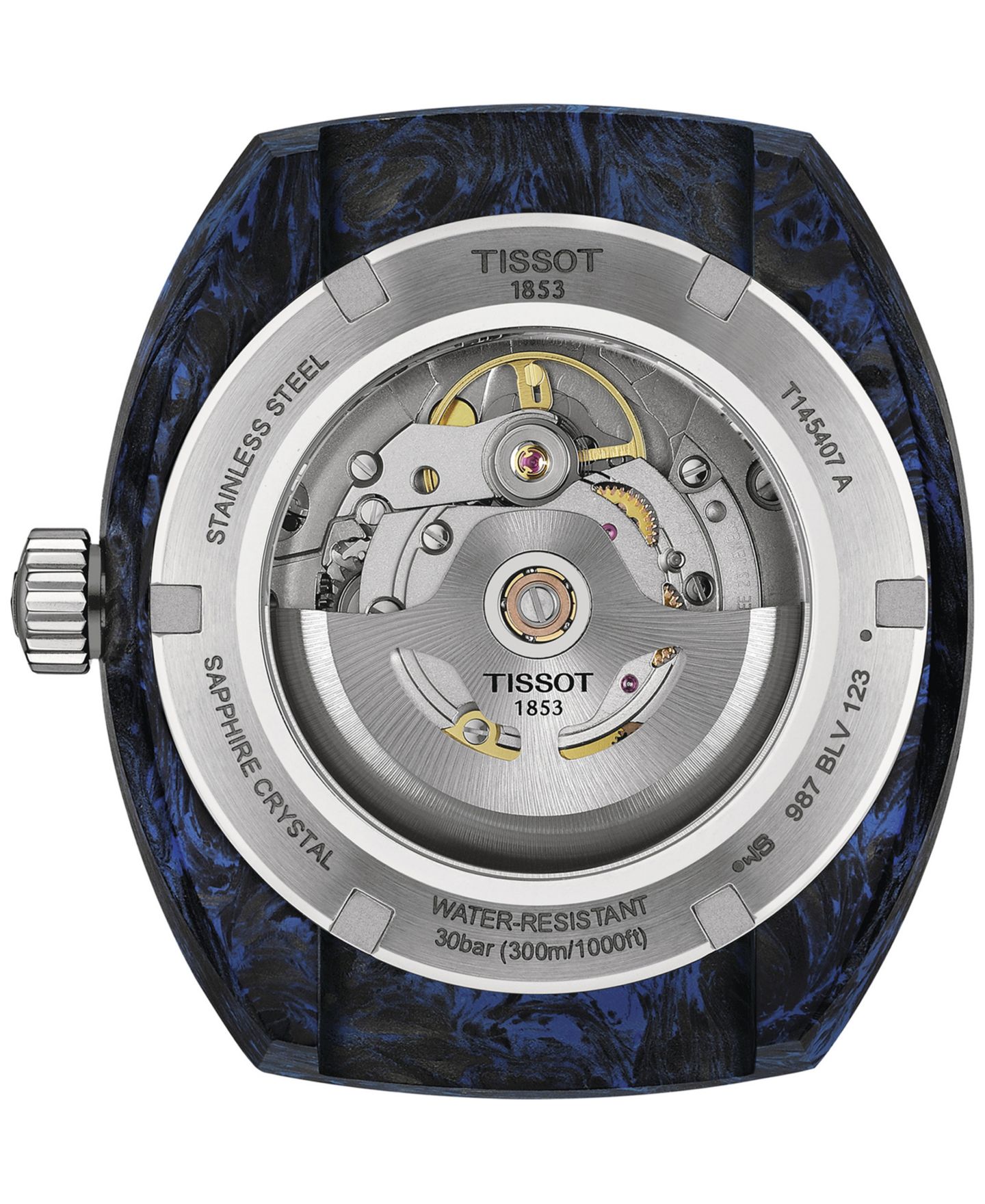 Мужские часы Tissot Swiss Automatic Sideral S Blue Perforated Rubber Strap Watch 41mm — фото 3