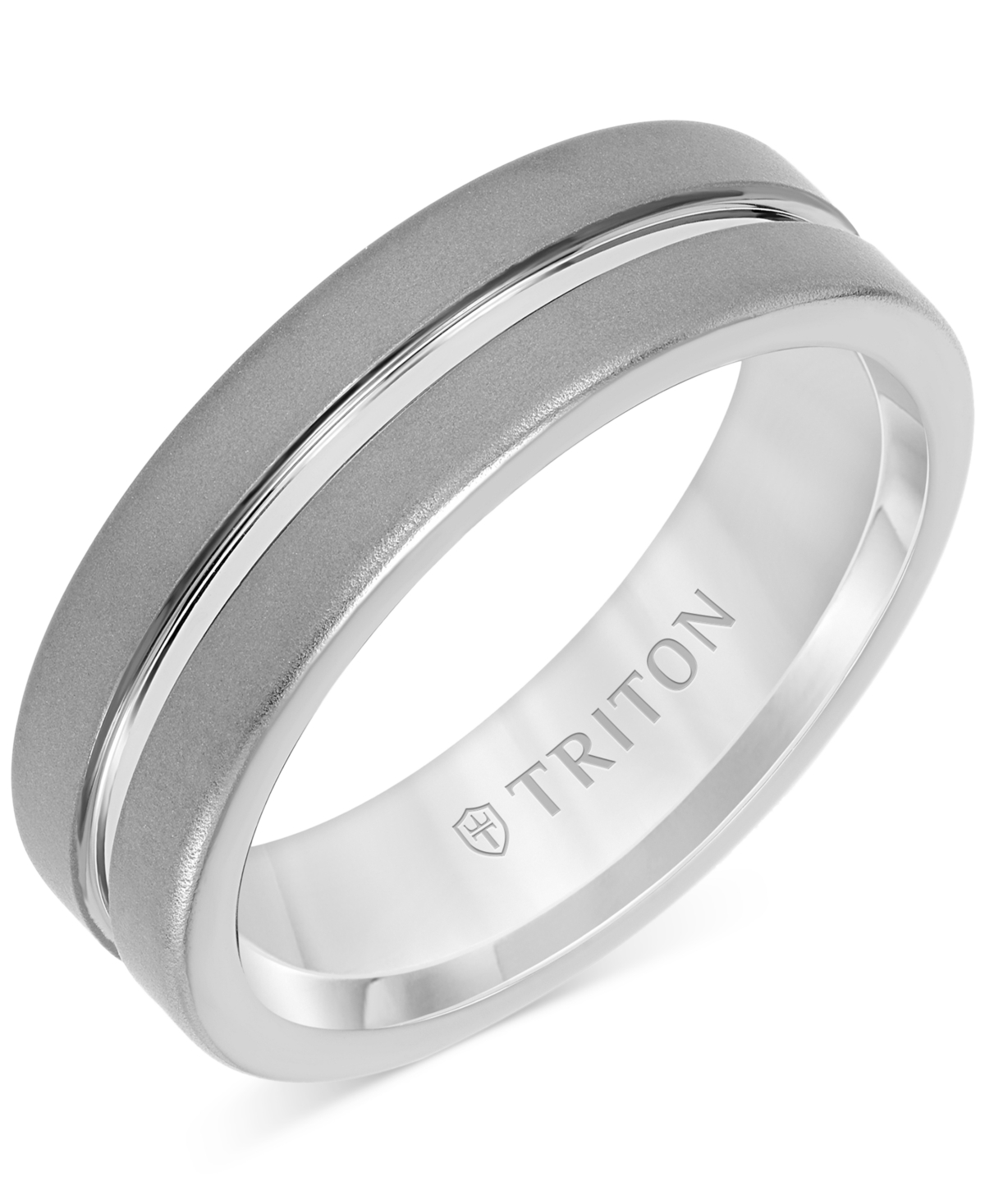 Triton Men's Sandblast Double Row Wedding Band In Gray Tungsten Carbide