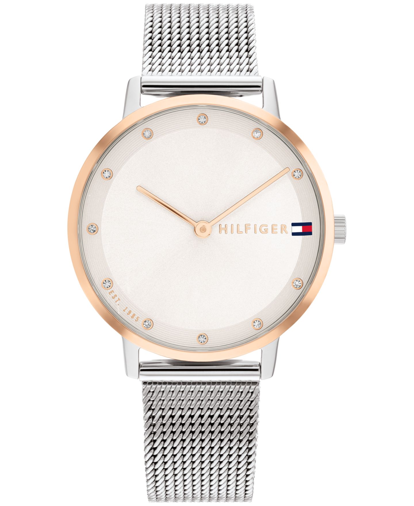 Женские часы Tommy Hilfiger Two Hand Silver-Tone Stainless Steel Watch 34mm — фото 1