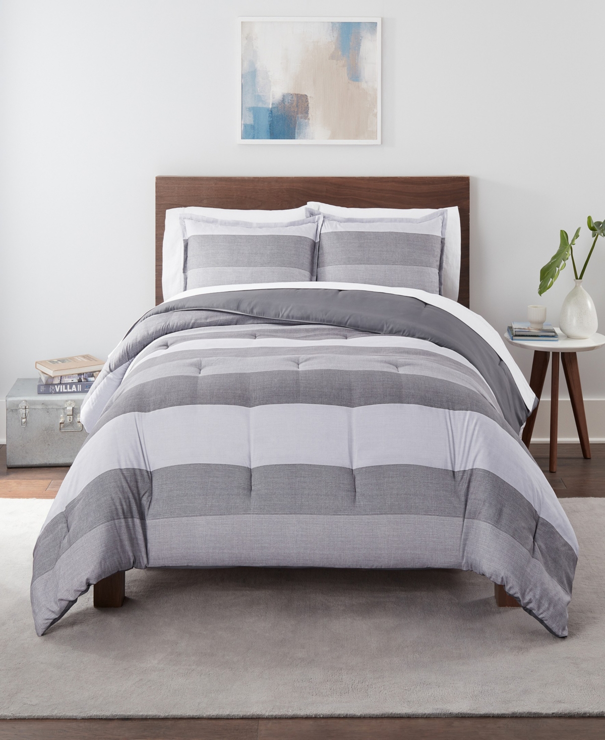 Serta Simply Clean Billy Textured Stripe Microbial-resistant 3-piece Comforter Set, Full/queen In Gray