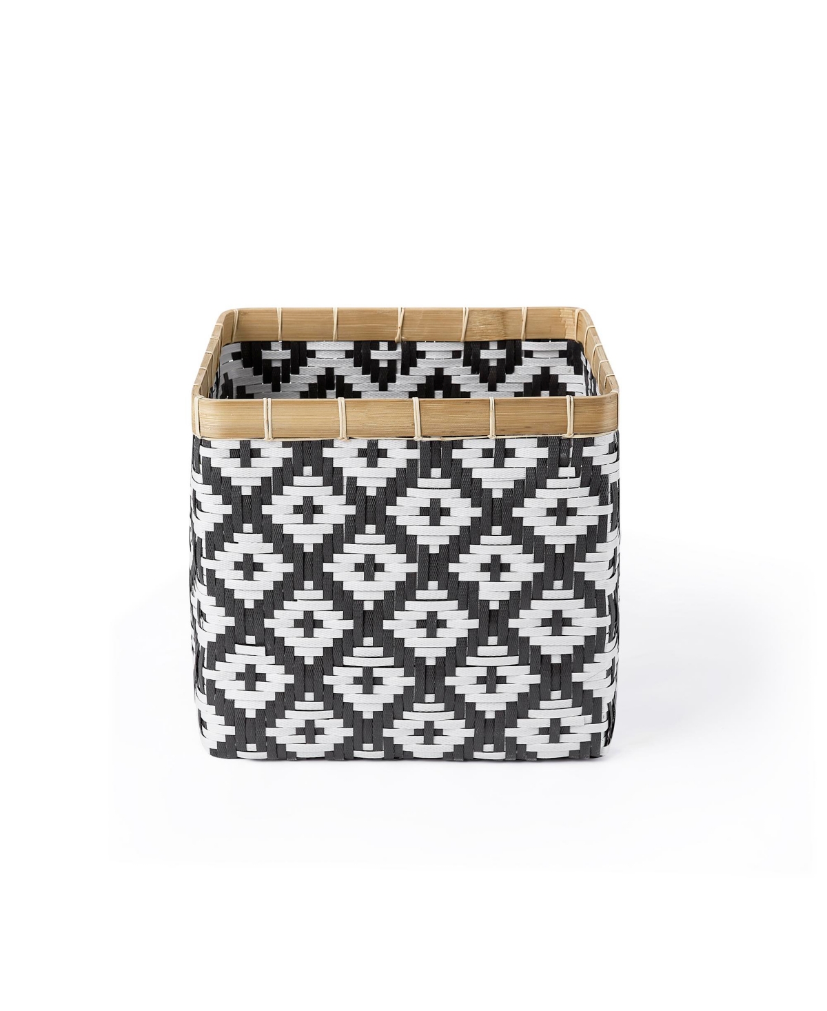Baum 3 Piece Square Bamboo Basket Set with No Handles, Natural Rim - Black and White