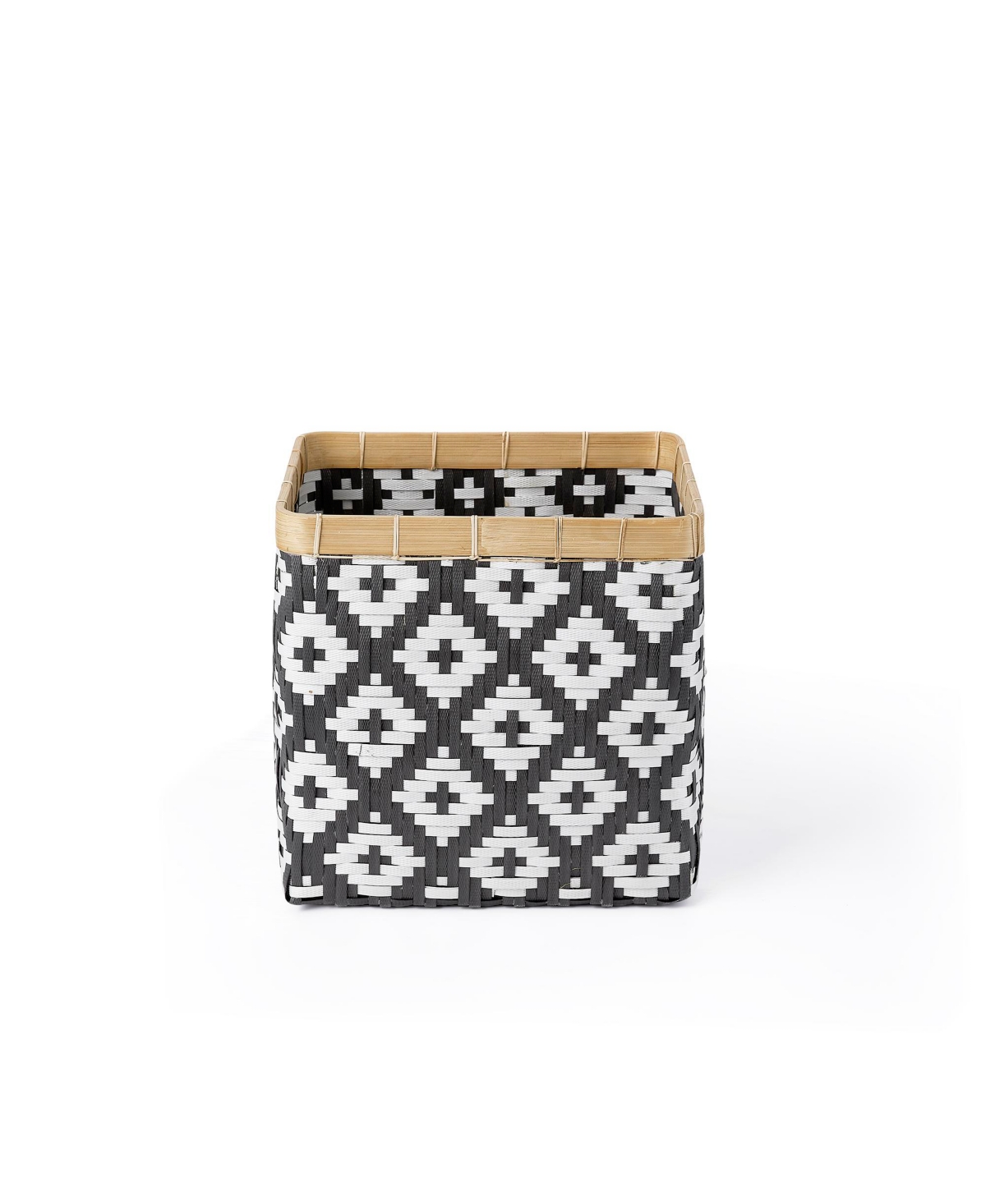 Baum 3 Piece Square Bamboo Basket Set with No Handles, Natural Rim - Black and White