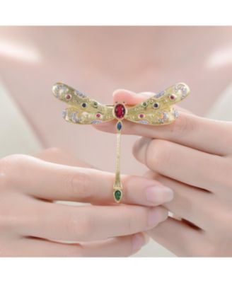 14K Gold Plated Red Genuine Stone Dragon Fly Pin