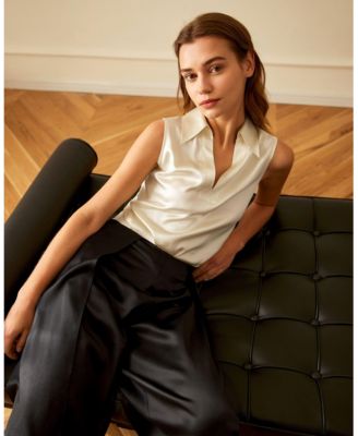 V-Neck Sleeveless Silk Violet Blouse For Women