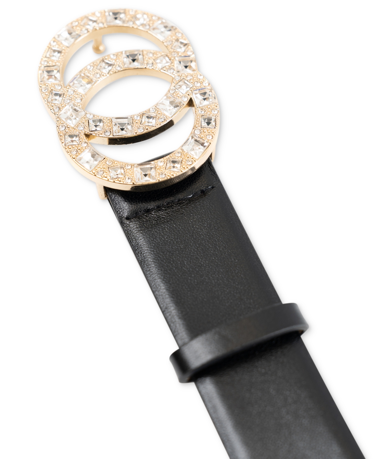 Inc International Concepts Women's Embellished Double Circle Leather Belt, Created For Macy's In Black,silver