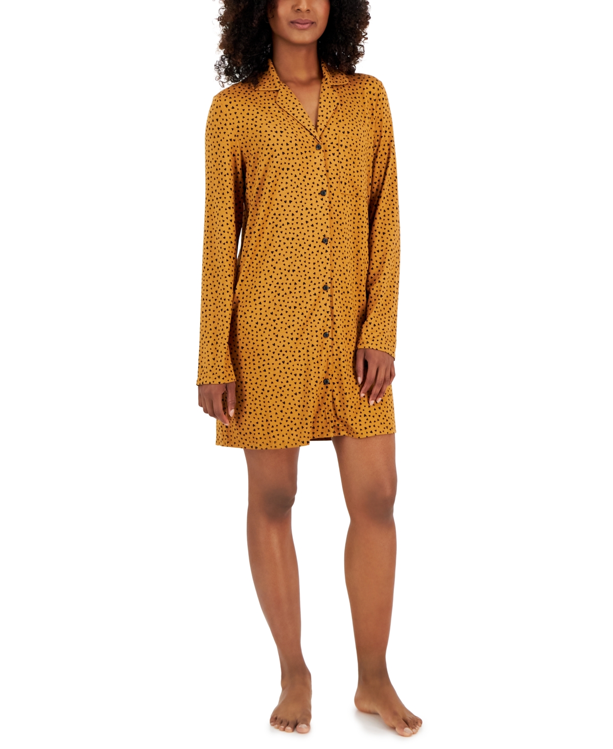 Shop Jenni Women's Notched-collar Long-sleeve Sleepshirt, Created For Macy's In Tiny Heart