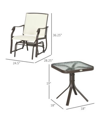 3 Piece Bistro Set with Outdoor Gliders, Glass Top Table,