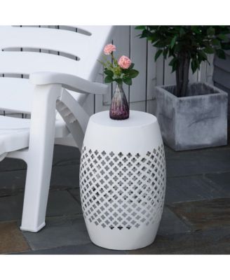 12.5" Steel Patio End Table, Round Hollow Drum Side Table, Accent Table for Indoor & Outdoor, White