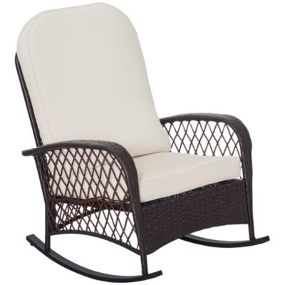 Outdoor Wicker Rocking Chair Wide Cushion, Steel Frame,