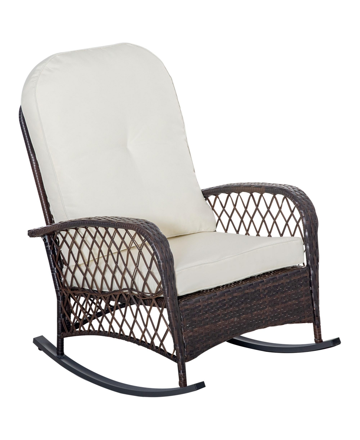 Outsunny Outdoor Wicker Rocking Chair With Wide Seat, Thick, Soft