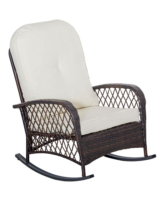 Outsunny Outdoor Wicker Rocking Chair with Wide Seat, Thick, Soft