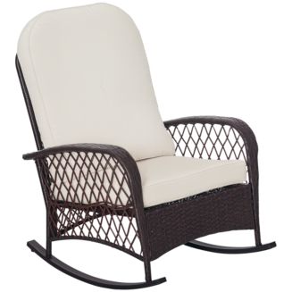 Outsunny Outdoor Wicker Rocking Chair Wide Cushion, Steel Frame, - Macy's