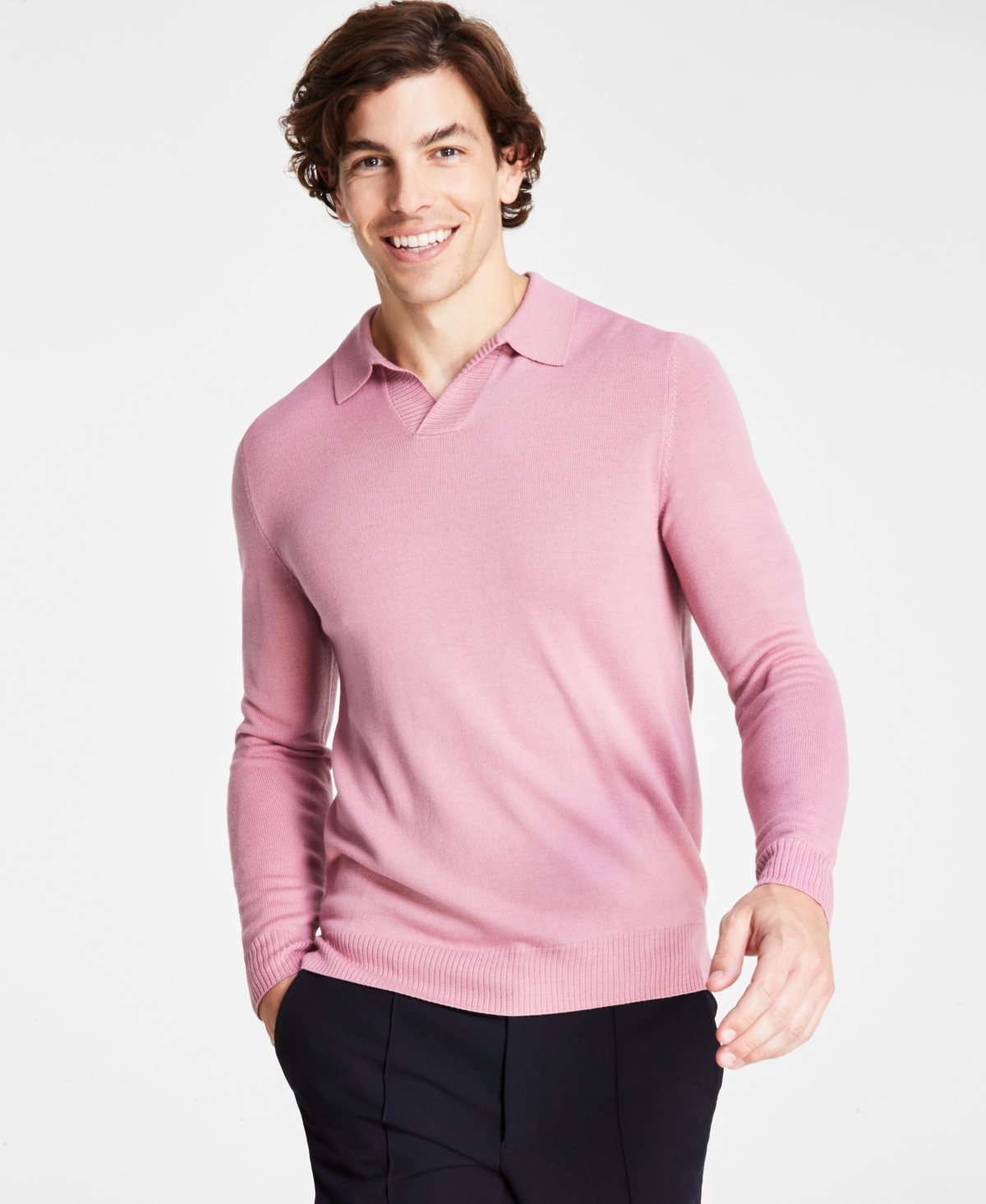 Alfani Men's Regular-fit Sweater-knit Johnny Collar Polo Shirt, Created For Macy's In Rose Petal