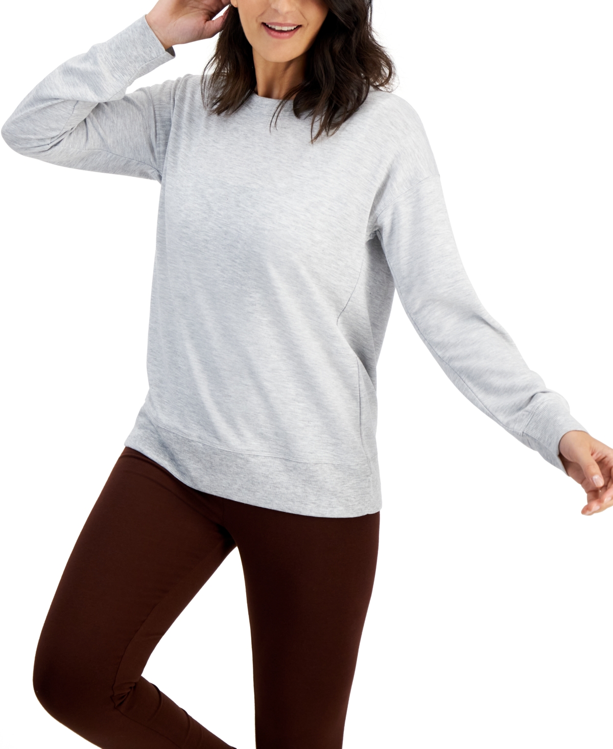 Women's Open-Back Long-Sleeve Pullover Top, Created for Macy's - Grey Whisper Heather
