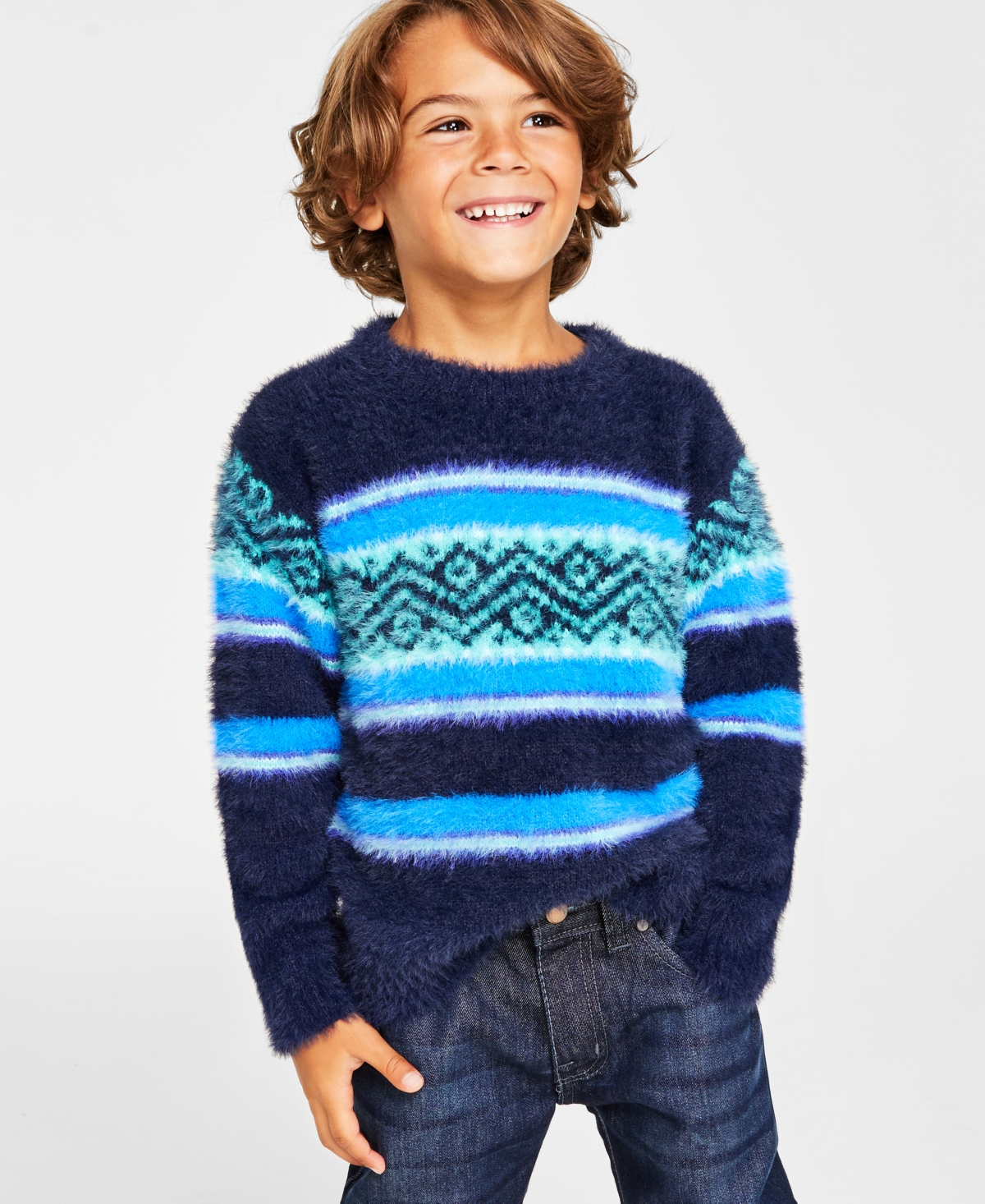 Charter Club Kids' Holiday Lane Little Boys Fair Isle Crewneck Long-sleeve Sweater, Created For Macy's In Intrepid Blue Combo