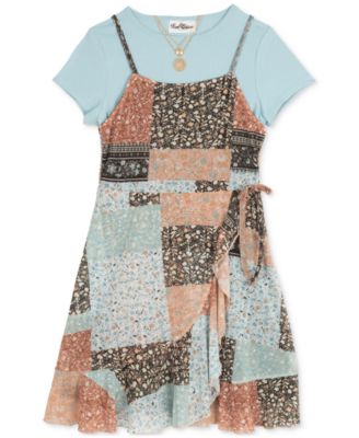 Rare Editions - Big Girls Patchwork Dress, Top and Necklace Set