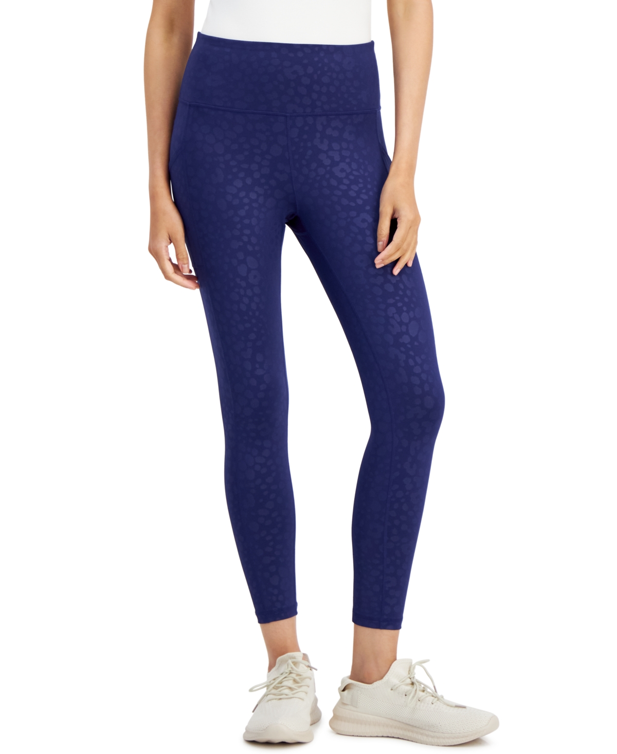 Women's Embossed 7/8-Length Compression Leggings, Created for Macy's - Tartan Blue