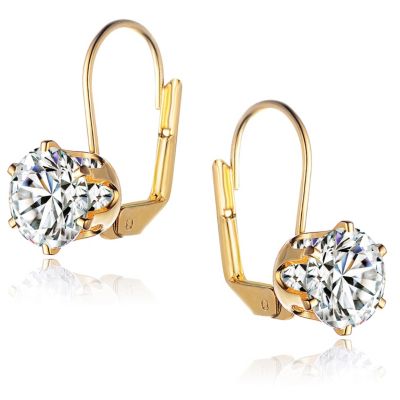 White Cubic Zirconia Solitaire Classic Leverback Earrings