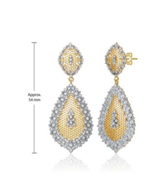 Paved White Gold and 14K Gold Plated Cubic Zirconia Drop Earrings
