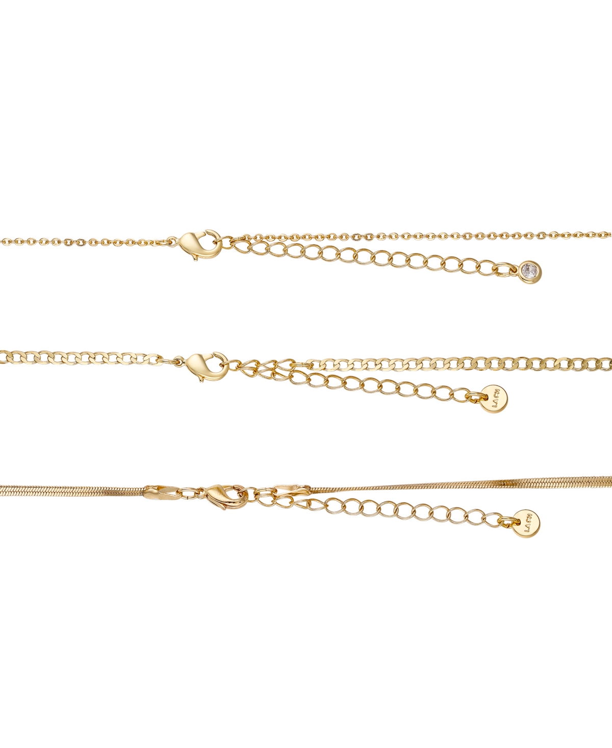 Unwritten 14kFlash Plated Butterfly Herringbone Pendant Necklaces, 3 Piece Set - Gold