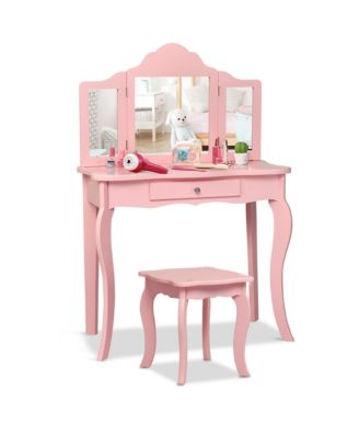 Vanity Table Set Makeup Dressing Table Kids Stool Mirror