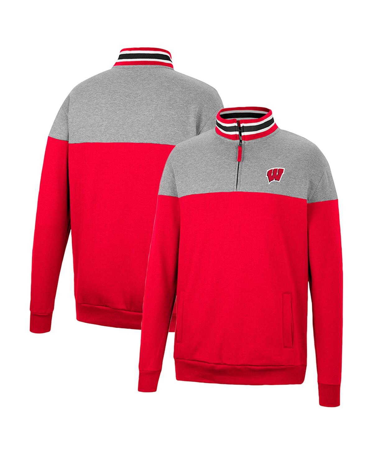 Colosseum Men's  Red, Heather Gray Wisconsin Badgers Be The Ball Quarter-zip Top In Red,heather Gray