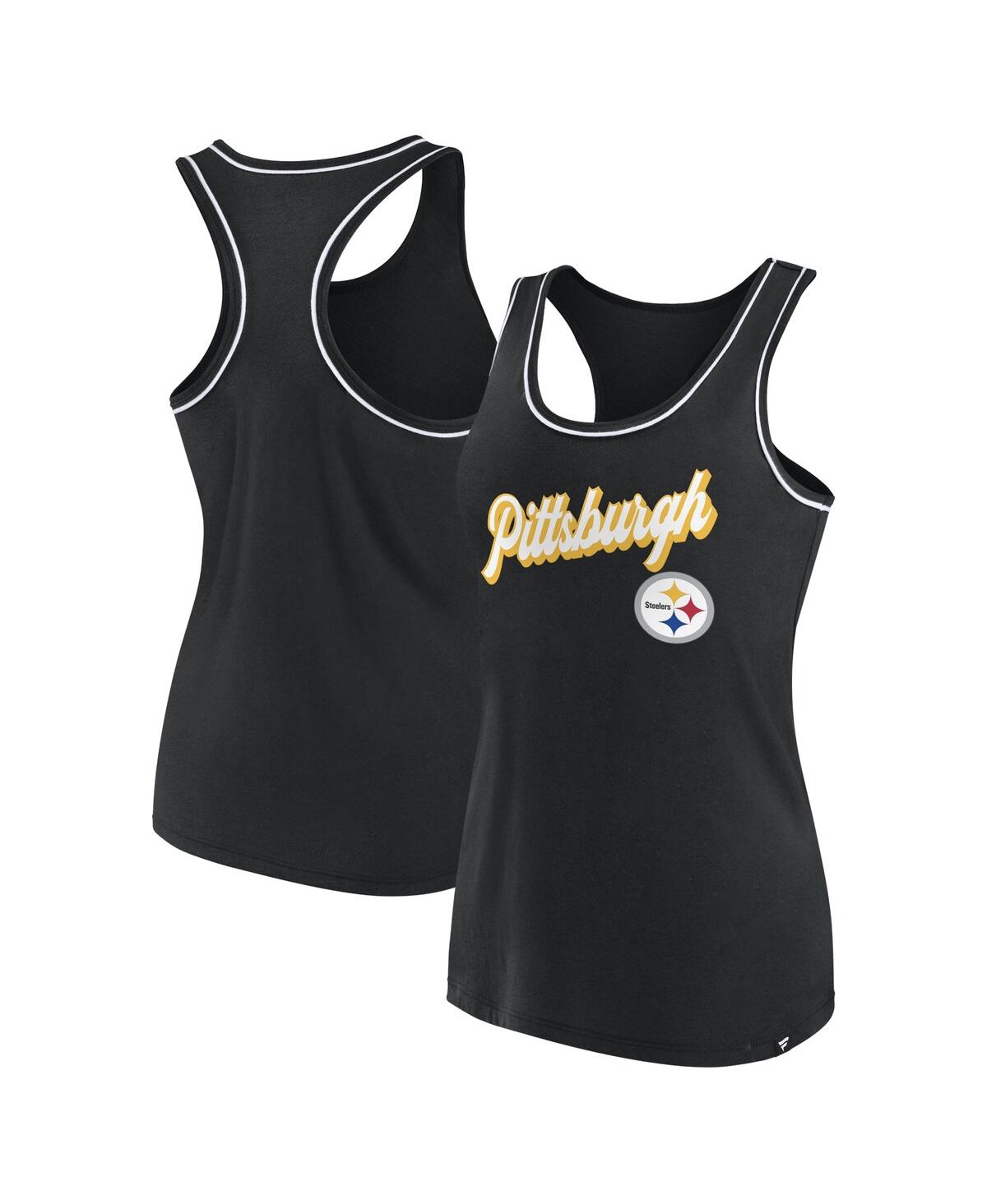 Fanatics Women's  Black Pittsburgh Steelers Wordmark Logo Racerback Scoop Neck Tank Top