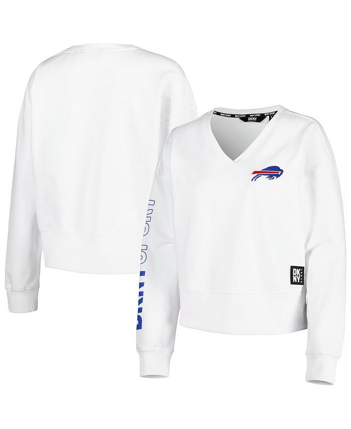 DKNY Women's White Buffalo Bills Lily V-Neck Pullover Sweatshirt
