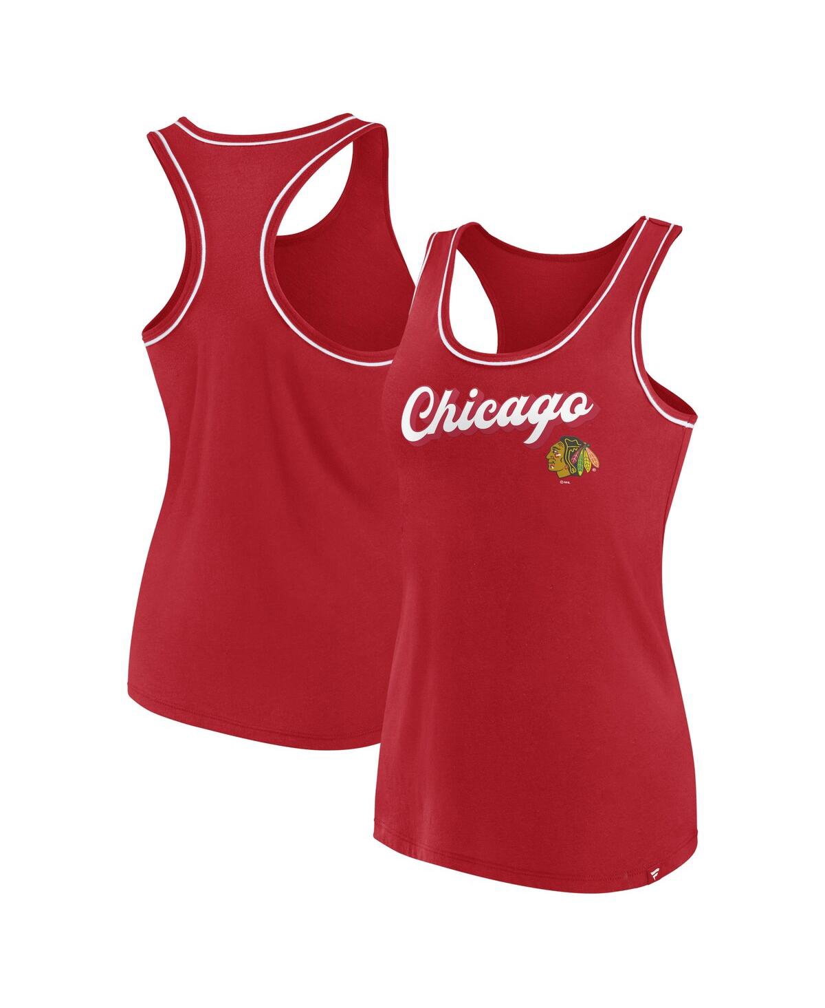 Shop Fanatics Women's  Red Chicago Blackhawks Wordmark Logo Racerback Scoop Neck Tank Top