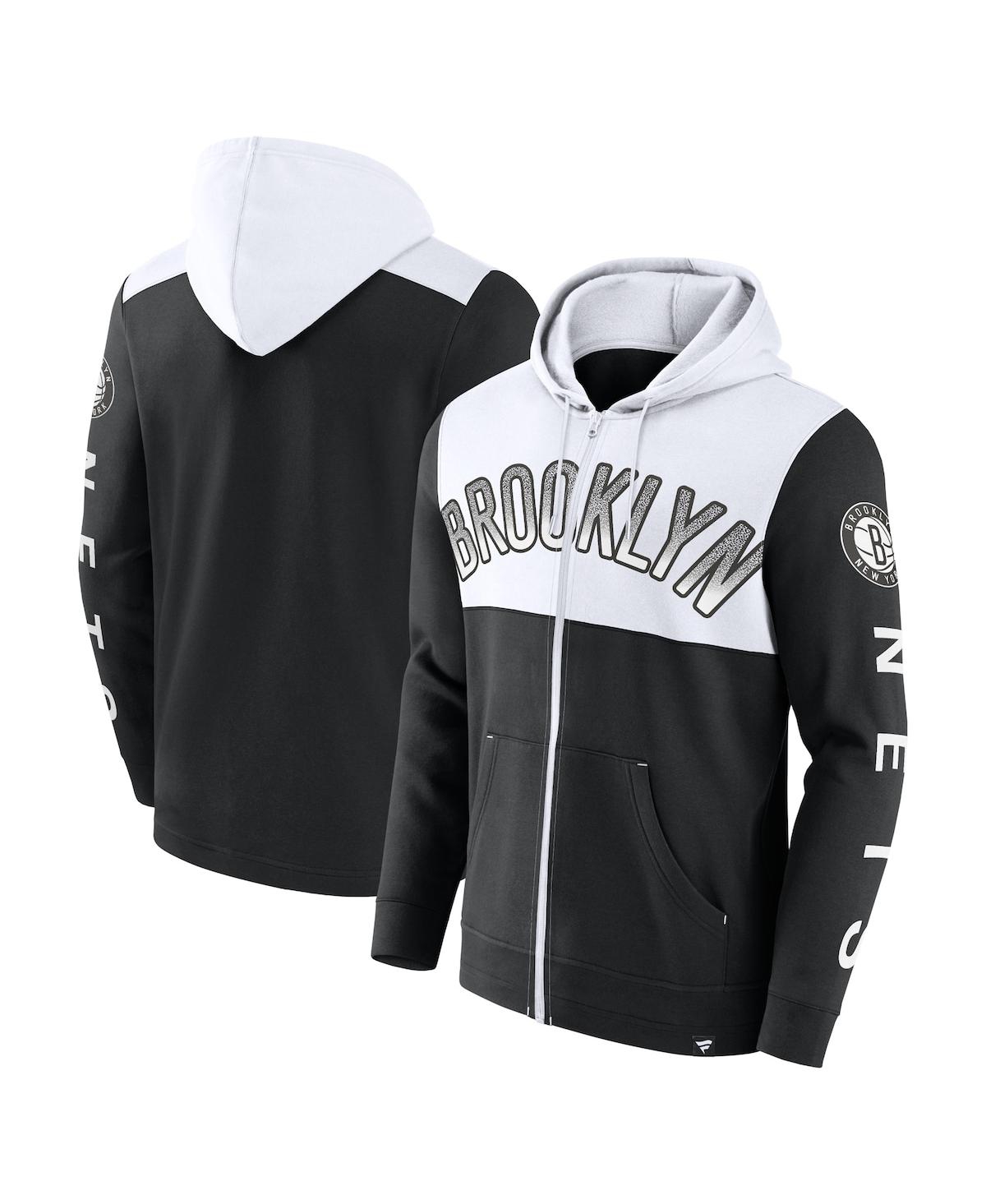 Fanatics Branded Black/white Brooklyn Nets Skyhook Colorblock Full-zip Hoodie In Black,white