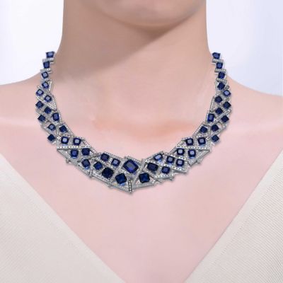 Mesmerizing 3D Geometric Cluster Eternity Necklace with Graduated Basketweave Stack