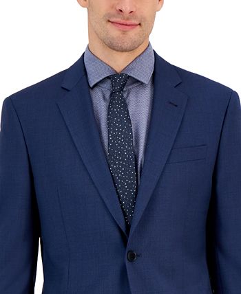 Men's Slim-Fit Blue Textured Wool Blend Suit Jacket