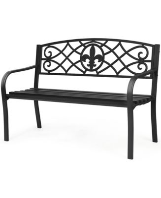 Patio Garden Bench Park Yard Outdoor Furniture Steel Slats Porch Chair ...