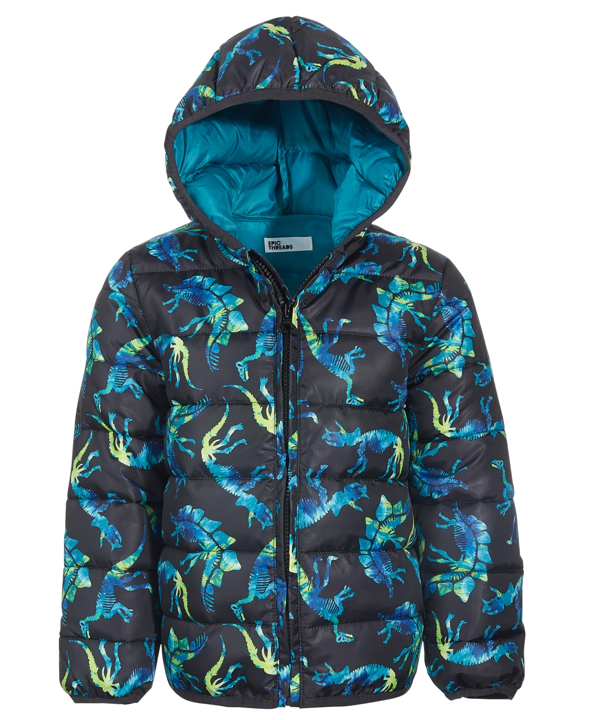 Epic Threads Little Boys Dino Packable Puffer Coat, Created For Macy's In Deep Black