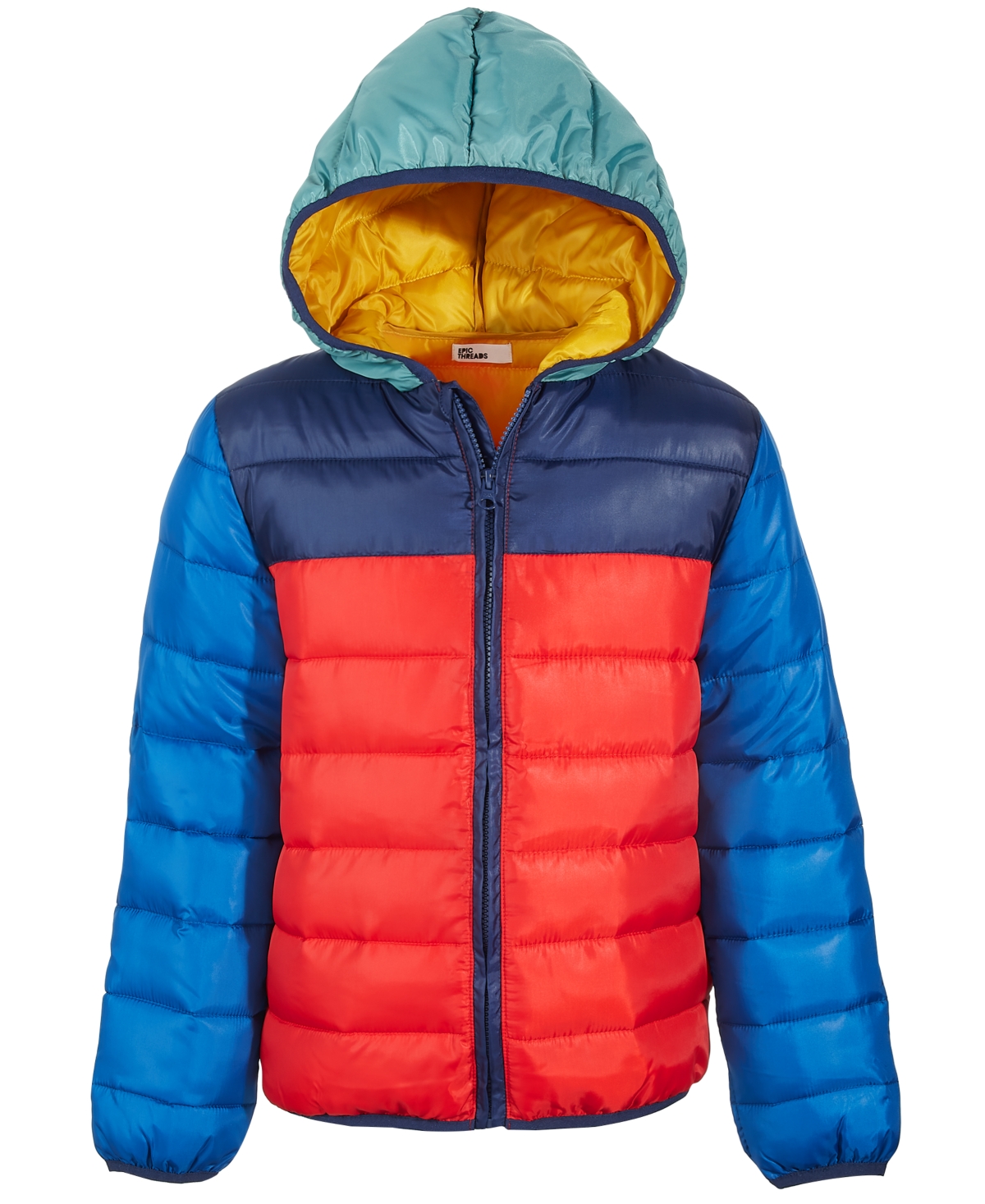 Epic Threads Little Boys Colorblocked Packable Puffer Coat, Created For Macy's In Fiesta Red
